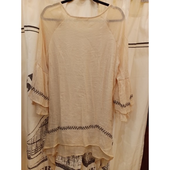 Indigo Soul Beige Embroidered Bell Sleeve Tunic Top XL - Picture 6 of 6